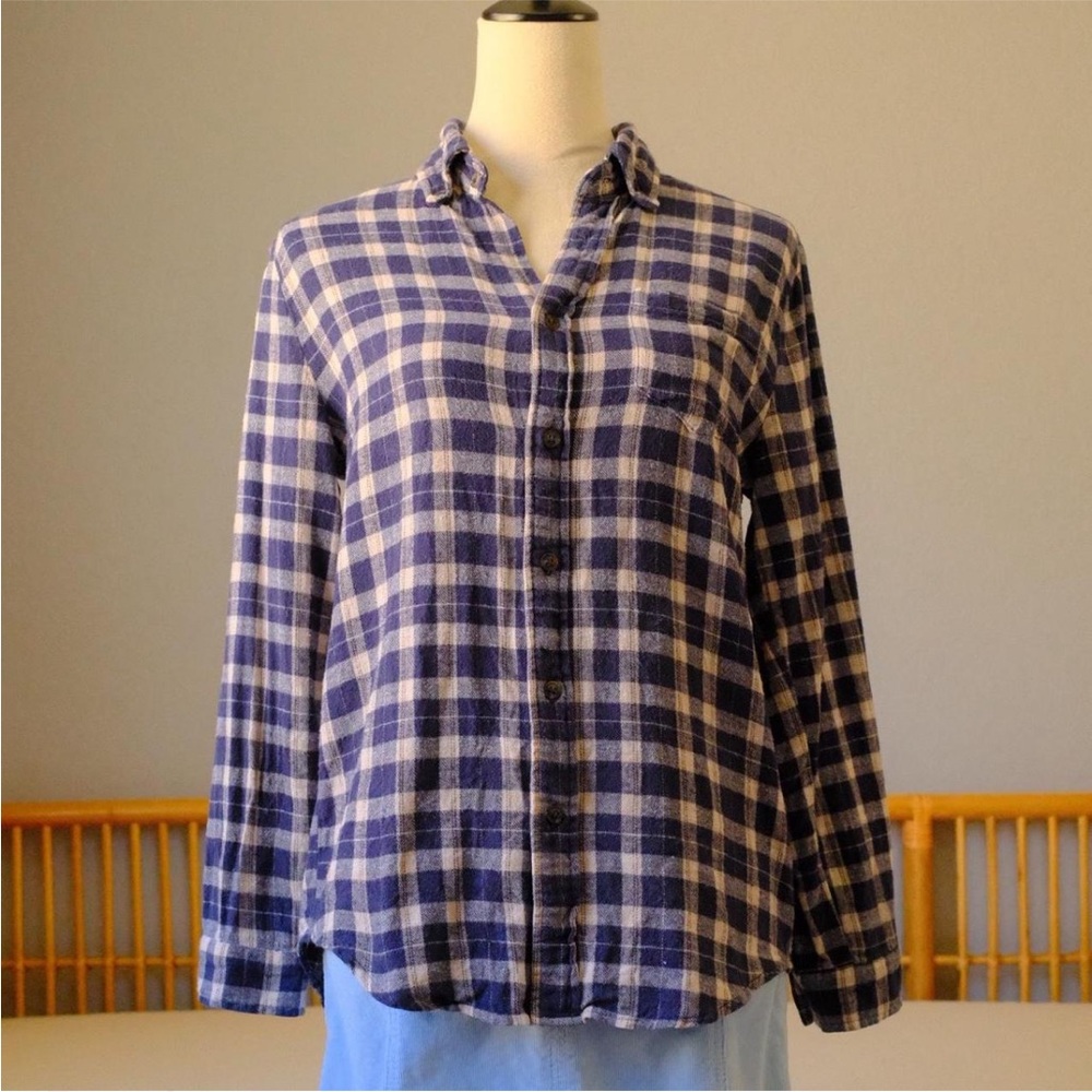 Brandy Melville Blue and White Plaid Button  Up